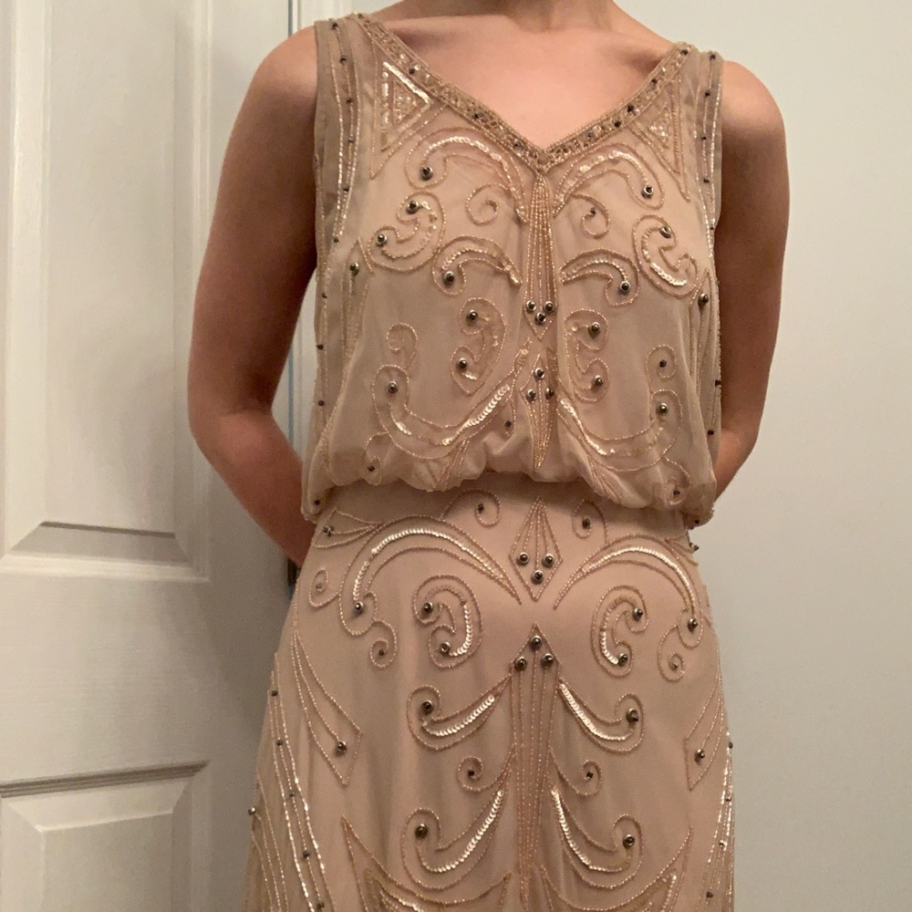 Beautiful detailed mauve/tan Adrianna Papell beaded gown